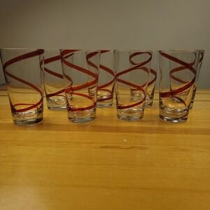 Pier 1 Swirline Highball Tumbler Set of 8 Drinking Glasses Red Swirl Design